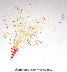 party popper with confetti on a light background