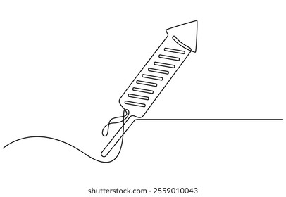 Party popper continuous one line drawing. Simple line art for celebration decoration, Self-drawing a simple firecracker in one line on a white background, Firecrackers one line art vector