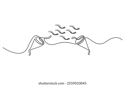 Party popper continuous one line drawing. Simple line art for celebration decoration, Self-drawing a simple firecracker in one line on a white background, Firecrackers one line art vector