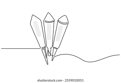 Party popper continuous one line drawing. Simple line art for celebration decoration, Self-drawing a simple firecracker in one line on a white background, Firecrackers one line art vector