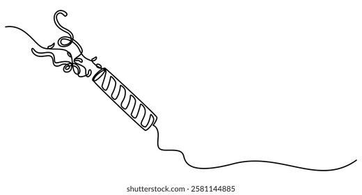 party popper continuous one line drawing, confetti party popper icon, fireworks logo, flat design. Firecracker for the holiday, Confetti Popper line icon, Party Popper Icon Editable Stroke, champane. 