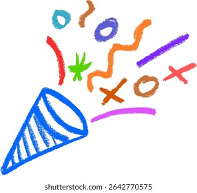 Party Popper Crayon Chalk Drawing Vector