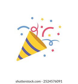 Party popper emoji confetti in clubhouse social network. Happy Birthday cracker icon vector illustration.