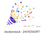 Party Popper. Exploding festive Popper with confetti. The element of celebrating a new year, birthday and any holiday. Flapper for celebration decoration design emoji. Confetti party popper