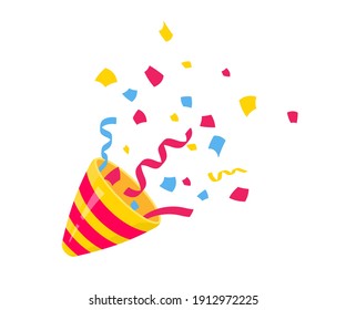 Party Popper. Exploding festive Popper with confetti. The element of celebrating a new year, birthday and any holiday. Flapper for celebration decoration design emoji. Flat icon. Party confetti