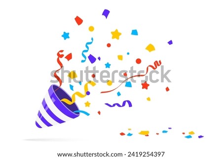 Party Popper. Exploding festive Popper with confetti. The element of celebrating a new year, birthday and any holiday. Flapper for celebration decoration design emoji. Confetti party popper