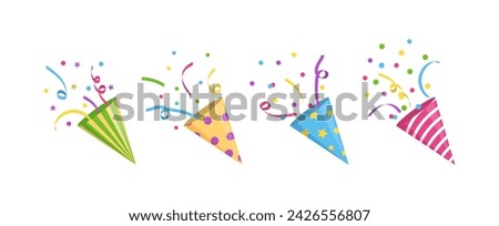 Party popper and explosion multicolor confetti set