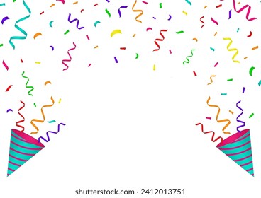 Party Popper or Firecracker with Confetti. Confetti Background for Party, Birthday, Celebration or Anniversary. Vector Illustration on White Background. 