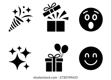 Party popper gift box sparkling stars happy face confetti