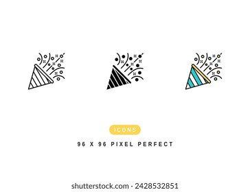 Party Popper Icon. Confetti Ribbon Birthday Pictogram Graphic Illustration. Isolated Simple Line Icon For Infographic, App and Web Button.