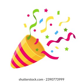 Party popper icon. Congratulation cone firecracker with confetti for birthday, christmas. Surprise cracker. vector