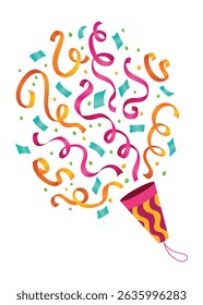 Ícone popper do grupo. Cone de popper de férias com confete, parabenizar ou comemorar o elemento. Ícone de rachadura explosiva em design plano. Ilustração vetorial isolada no plano de fundo branco