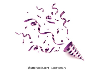 Party Popper is isolated. Bright confetti. Vector illustration Happy birthday concept.