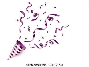 Party Popper is isolated. Bright confetti. Vector illustration Happy birthday concept.