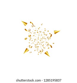 Party popper isolated. Golden confetti. Vector illustration. Happy birthday concept