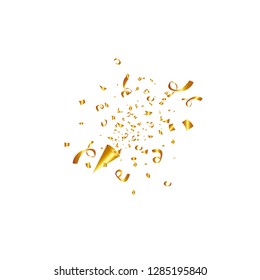 Party popper isolated. Golden confetti. Vector illustration. Happy birthday concept
