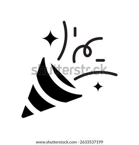 Party Popper Line Icon. Black and White Confetti Outline Symbol