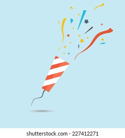 Party popper on the blue background. Vector