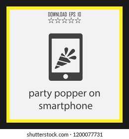 party popper on smartphone   vector icon