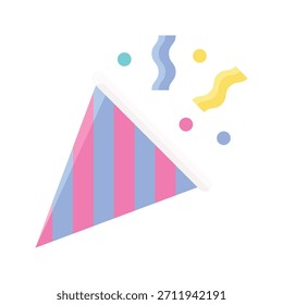 Party Popper Vector Illustration, Flat Style Icon