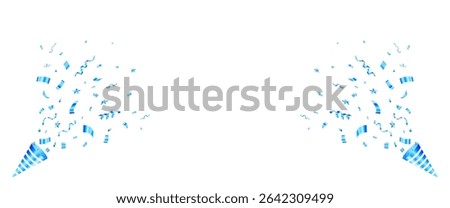 Party poppers with blue confetti explosion on white background for celebration design. birthday, anniversary. Vector illustration.