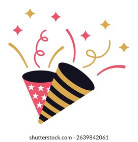 Party poppers bursting open, releasing vibrant confetti and colorful serpentine, creating an atmosphere filled with celebration, joy, and festive excitement for any special event