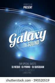 Party poster background. Galaxy sound. Flyer or invitation. Space theme. Vector illustration