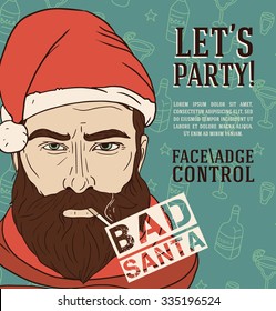 party poster with bad santa, vector illustration