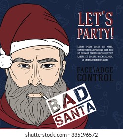 party poster with bad santa, vector illustration