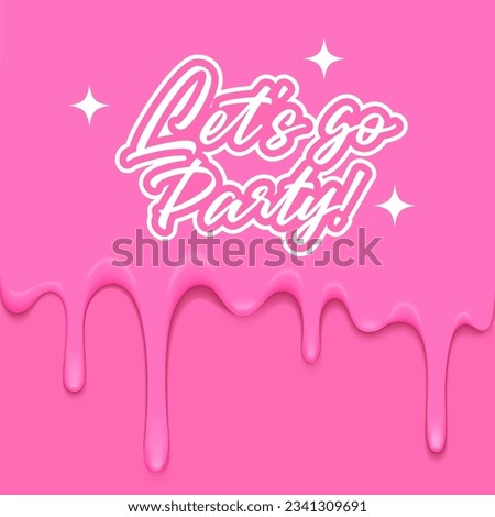 Party Poster in Barbiecore Style. Vector Illustration with Dripping Pink Glaze. Abstract Plastic Background in Barbie Aesthetic.