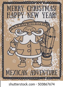 Party poster for christmas with cute Santa in mexican style, vector illustration