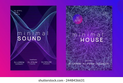 Party Poster. Dance Electro Element. Psychedelic Audio Illustration. Blue Night Club Event. Music Banner. Green Discotheque Design. Trance Cover. Violet Party Poster