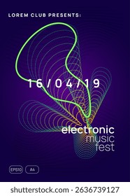 Party Poster. Dance Magazine. Nightclub Audio Invitation. Festival Cover. Discotheque Concert Element. Blue Sound Background. Violet Music Design. Green Party Poster