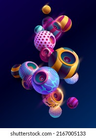 Party poster design with 3D colorful speaker. Musical vector illustration. 