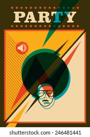 Party poster design with retro elements. Vector illustration.