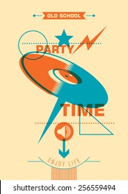 Party poster design with retro elements in color. Vector illustration.