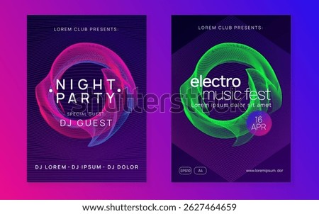 Party Poster. Discotheque Banner. Blue Fest Flyer. Green Dance Set. Trance Invite. Night Club Concert Graphic. Electronic Disco Illustration. Pink Party Poster