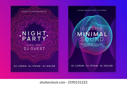 Party Poster. Discotheque Magazine. Blue Edm Banner. Electronic Disco Invitation. Trance Cover. Sound Festival Graphic. Green Techno Event. Pink Party Poster