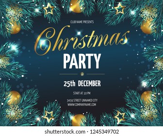 ?hristmas party poster with fir branches. Vector illustration eps 10