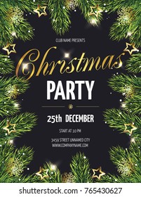Сhristmas party poster with fir branches. Vector illustration eps 10
