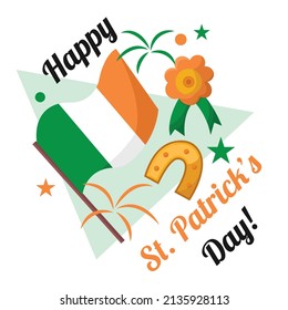 Party poster with the flag of Ireland and a horseshoe Saint patrick day Vector