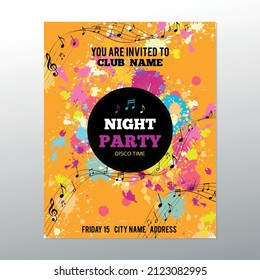 Partyposter mit Farbspritzer und Musiknoten