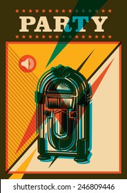 Party Poster With Jukebox. Vector Illustration.