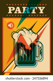 Party poster with mug of beer. Vector illustration.