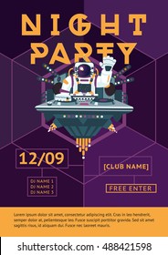 Party poster for night club. Dj in an astronaut suit