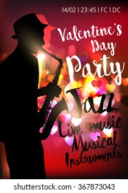 Party Poster. Saxophonist. Vector illustration.