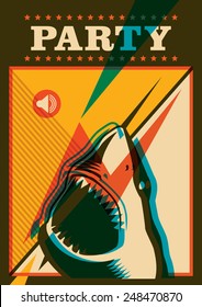 Party poster with shark. Vector illustration.