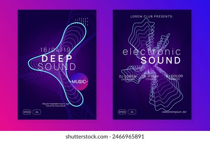 Party Poster. Sound Magazine. Green Music Design. Night Club Trance Element. Festival Vector. Soundwave Beat Illustration. Violet Fest Background. Pink Party Poster