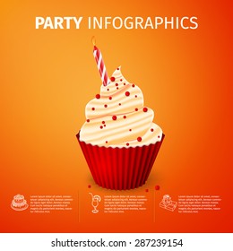 Party Poster Template with Birthday cake, excellent vector illustration, EPS 10