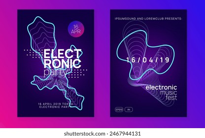 Party Poster. Trance Cover. Violet Discotheque Design. Green Fest Banner. Soundwave Beat Invitation. Dance Electro Element. Night Club Magazine. Pink Party Poster